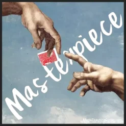 Rick Lax Masterpiece magic trick tutorial, showcasing a single playing card transforming into a spectator's freely chosen card, held in their hand, designed for close-up mentalism and souvenir magic.