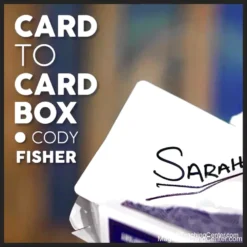 Cody Fisher performing the Card to Card Box magic trick, showing a signed playing card appearing inside a red Bicycle card box. Instant digital download for magicians.