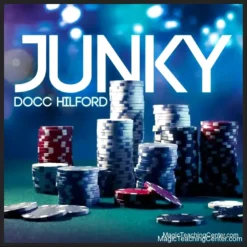 Docc Hilford - Junky digital download cover art, featuring the product title and a stylized playing card design, representing a 'think of a card' mentalism or psychic poker trick.