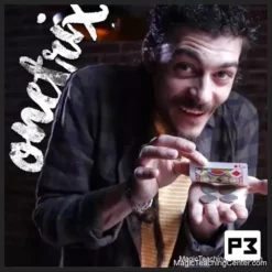 FISM Champion Mario Lopez showcasing the OneTrix system, a digital magic tutorial teaching the 4-coin under card trick with multiple methods and an optional gimmick.