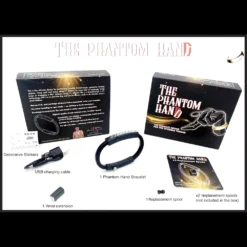 The Phantom Hand by Jean Xueref, an advanced invisible thread gimmick bracelet, showcasing its compact design, precision motor, and a spool of invisible thread. Ideal for magic, levitation, and animation effects. (Instant Download)