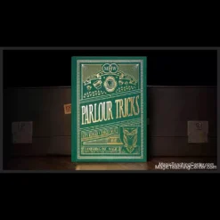 The cover of 'Parlour Tricks' by Morgan & West, featuring Rhys Morgan and Robert West in their distinctive Victorian-era magician costumes.