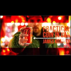 James Keatley demonstrating the Practical Coin in Can magic trick, showing a coin penetrating a standard beverage can held by a spectator.