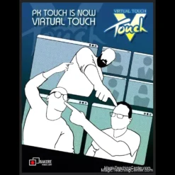 Promotional image for Virtual Touch by Bakore Magic, showcasing a magician performing a virtual PK touch effect on a computer screen, available as an instant digital download.