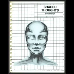 Ebook cover for 'Shared Thoughts' by Bob Baker, featuring a mystical design symbolizing mentalism, card magic, and illusion techniques.