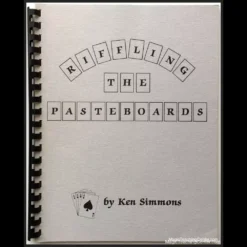 Cover image for 'Riffling The Pasteboards' ebook by Ken Simmons, featuring classic card magic imagery and elegant typography, representing a comprehensive guide to cardistry and illusions.