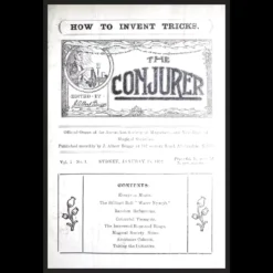 Ebook cover for 'The Conjurer' by J. Albert Briggs, featuring a vintage design with magical elements, representing the historical Australian and New Zealand magic magazine collection published between 1922 and 1934.