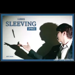 Lukas demonstrating advanced sleeving techniques for stage magic in his 'SLEEVING Pro' video course, performing sleight of hand with cards and balls.