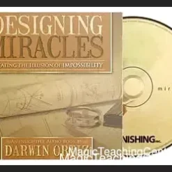 Cover art for Darwin Ortiz's 'Designing Miracles' Audiobook, featuring the title and author, representing advanced magic theory and illusion secrets.