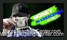 Alex Soz demonstrating the 'In Crescendo' triple bill change, showing a dollar bill visually transforming into a five-dollar bill, and then a twenty-dollar bill.