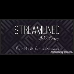 John Carey performing an intricate card magic trick, representing the 'Streamlined' digital download course, with playing cards prominently displayed.