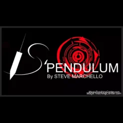 Elegant S Pendulum necklace by Steve Marchello, a prop for mentalism and card revelation magic tricks, suspended over a deck of cards.
