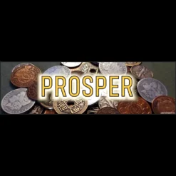 Close-up shot of hands performing a coin magic trick, possibly making a coin vanish or appear, with a focused background, representing Danny Goldsmith's 'Prosper' instant download.