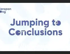 Harapan Ong demonstrating 'Jumping to Conclusions' card magic trick with abstract image cards spelling out a chosen word, showcasing a mentalism effect.