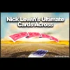 Magician Nick Lewin presenting the Ultimate Cards Across magic trick, showcasing red playing cards appearing in a blue card packet, suitable for stage and cabaret performances.
