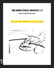 Ebook cover for 'The Hindu Steal Shuffle by MJ,' featuring text about mastering deceptive false card shuffles and ultimate card control for magic and gambling.