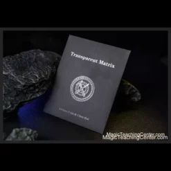 A close-up view of four Half Dollar coins appearing to teleport or vanish under transparent playing cards on a tabletop, demonstrating the Transparent Matrix coin magic trick by Artisan Coin & Chen Hui.
