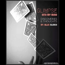 Ebook cover for 'Glimpse Into My Mind' by Allec Blanco, featuring a stylized graphic related to card magic and mentalism, indicating a guide to advanced card techniques.