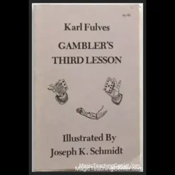 Cover of Karl Fulves - Gamblers Third Lesson Ebook, featuring classic magic book design with text overlay and an illustration of playing cards, representing gambling magic and card tricks.