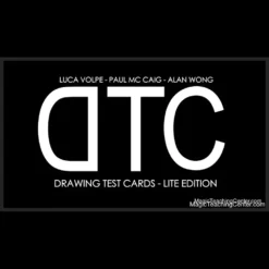 The DTC Drawing Test Cards by Luca Volpe, Alan Wong, and Paul McCaig, displaying 10 unique hand-drawn designs on flexible plastic cardstock, arranged with a plastic storage sleeve.