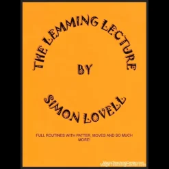 Ebook cover for The Lemming Lecture by Simon Lovell, featuring the title text and a design suggesting mentalism and magic performance.