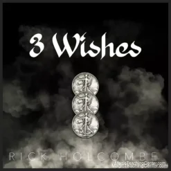 Rick Holcombe performing '3 Wishes' coin magic, showing empty hands after a coin has vanished, demonstrating advanced sleight of hand techniques from his video tutorial.
