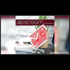 Eric Stevens performing Slipstream, a magic trick where a torn corner of a playing card is stapled to its center and then visually restored to its original position, leaving the staple in the middle as an impossible souvenir.