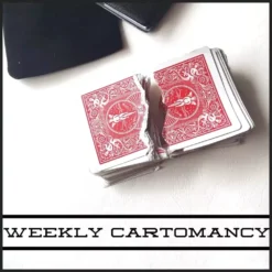 Pablo Amira's Weekly Cartomancy Ebook cover featuring a mysterious hand holding a stylized notebook, symbolizing date prediction and mentalism magic.