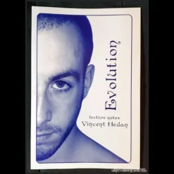 Ebook cover for 'Evolution by Vincent Hedan,' a comprehensive guide to advanced card stacking and magic techniques, featuring a stylized stack of playing cards.