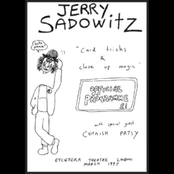 Ebook cover for Jerry Sadowitz's Excetera Theatre Programme, featuring a stark portrait of Sadowitz and the program title.