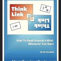 Ebook cover for Think Link by Ian Rowland, featuring a stylized brain graphic, blank business cards, and a pen, representing a professional mentalism technique for mind reading and psychic effects.