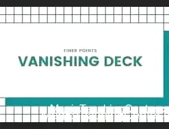 Digital download cover for Vanishing Deck by Conjuror Community, showing a magic trick where a deck of playing cards appears to vanish.