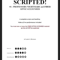 Ebook cover for Larry Brodahl's Scripted #1, featuring Professor's Nightmare and Fiber Optics Extended magic routine guide with rope illustration.