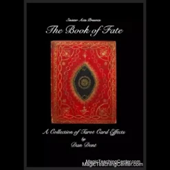 Ebook cover for The Book of Fate by Dan Dent, depicting a mystical design with a book and Tarot cards on a dark, magical background.