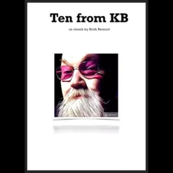 Ebook cover for 'Ten from KB by Keith Bennett,' featuring a stylized design related to professional card magic and mentalism tricks.