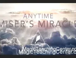 A magician's hands demonstrating the 'Anytime Miser's Miracle' coin production, with several silver coins appearing from thin air, set against a blurred background, representing the Conjuror Community workshop.