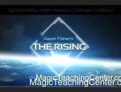 Aaron Fisher demonstrating 'The Rising' 4 Ace card trick with a deck of cards in an atmospheric setting.