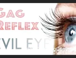 Video tutorial cover for 'The Evil Eye' magic tricks by Mark Correia from Conjuror Community, featuring visual illusions like eyeball impalement, chocolate vanish, hair-pulling, and vanishing hands.