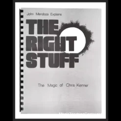Cover of 'The Right Stuff - The Magic of Chris Kenner by John Mendoza' ebook, featuring a magic wand and playing cards, symbolizing expert card and coin magic instruction available via instant download.