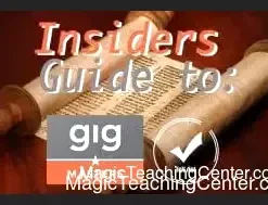 Conjuror Community's Gigmasters Insider's Guide, a digital course cover featuring Adam and professional magician Rosemary Reid, detailing strategies for booking magic gigs and increasing performance income.