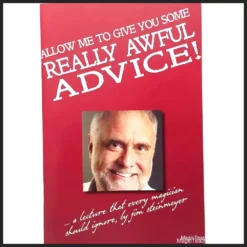 Ebook cover for 'Allow Me to Give You Some Really Awful Advice' by Jim Steinmeyer, detailing critical magic performance insights and practical effects like Cue Card Mentalism and Dining Out.